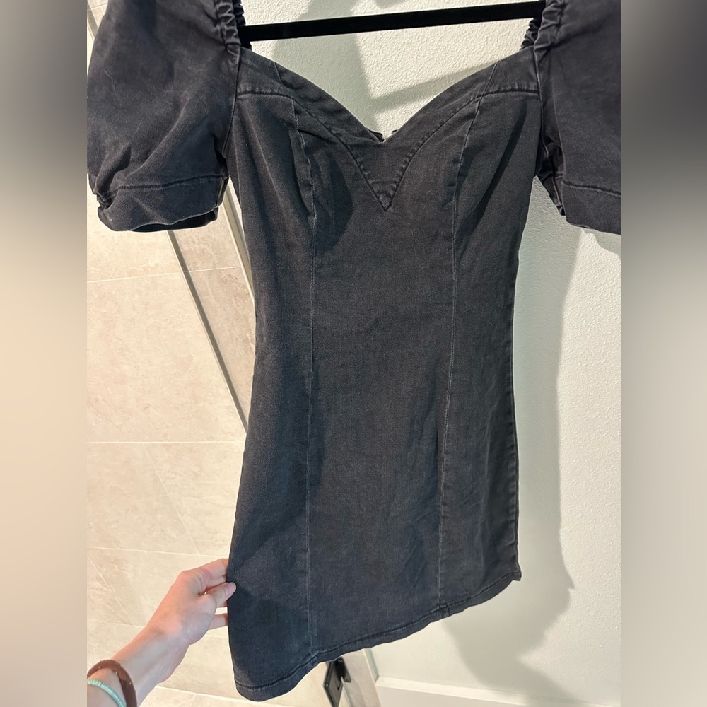 Urban outfitters black denim puff sleeve dress